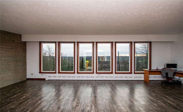 interior space featuring a textured ceiling, dark hardwood / wood-style flooring, and plenty of natural light