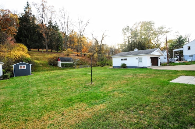 view of yard featuring a shed