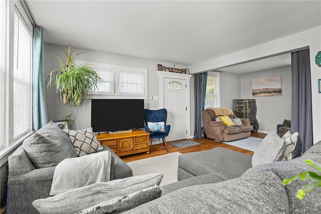 living room featuring light wood-type flooring