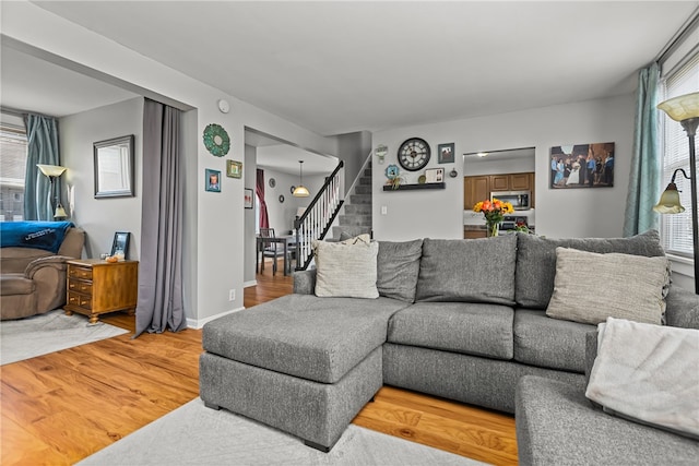 living room with hardwood / wood-style flooring