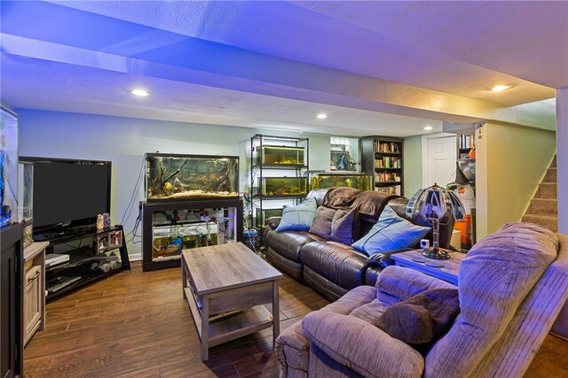 living room with dark wood-type flooring