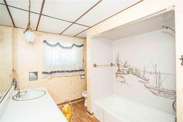 79-81 Lower Clinton St, Canoe/Banks Twps, PA 15772 - bathroom featuring toilet, wood finished floors, vanity, and shower / bath combination