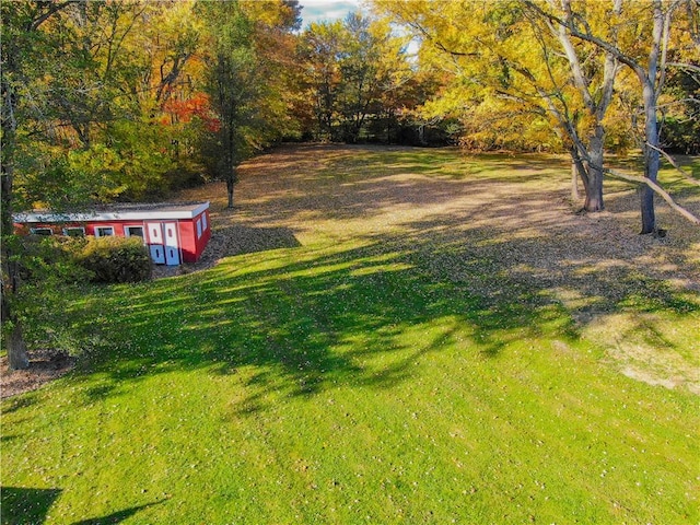 view of yard featuring an outdoor structure