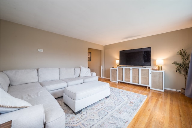 living room with light hardwood / wood-style flooring