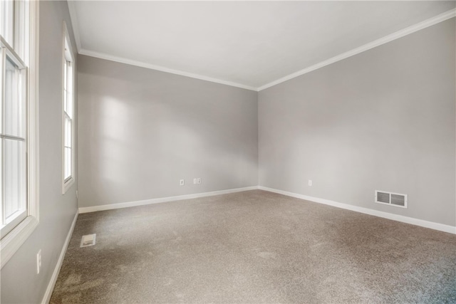 carpeted empty room with ornamental molding