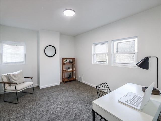 view of carpeted home office