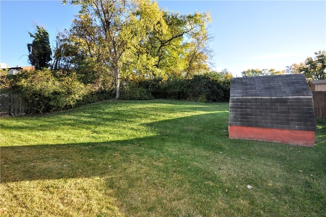 view of yard featuring a storage unit