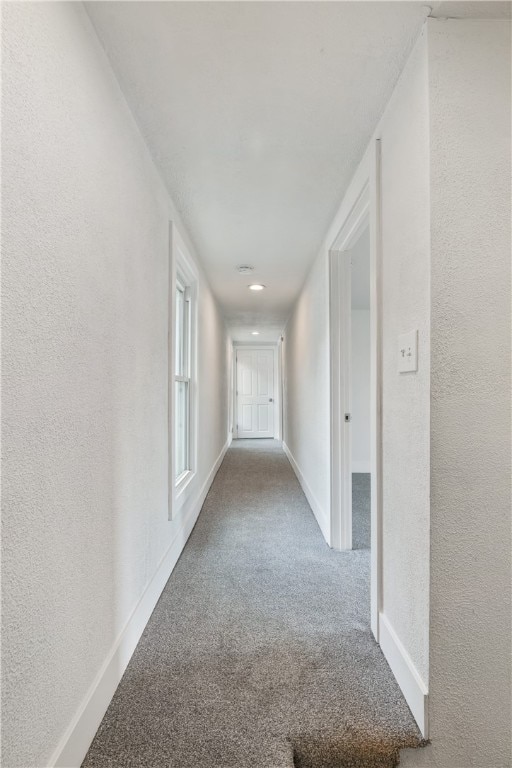 hall featuring light colored carpet