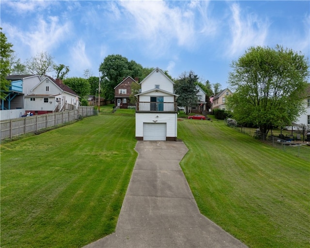 view of yard featuring a garage