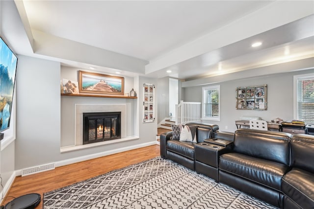 living room featuring hardwood / wood-style flooring and a wealth of natural light