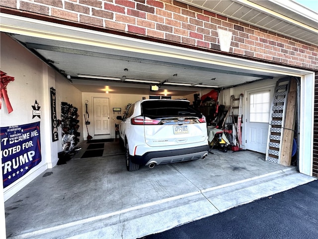 garage with a garage door opener