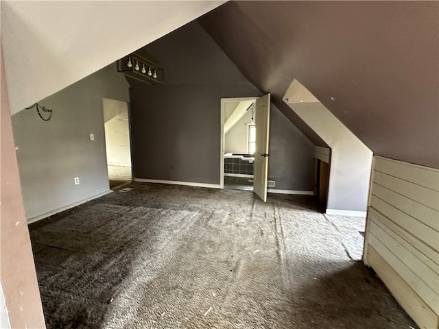 additional living space featuring carpet flooring and lofted ceiling