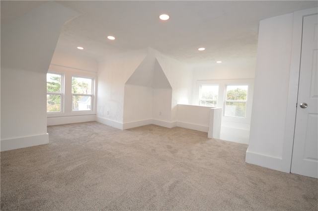 additional living space featuring light carpet