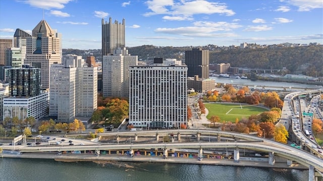 view of city featuring a water view