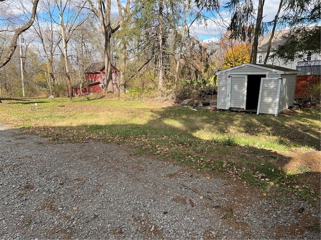 view of yard with a shed