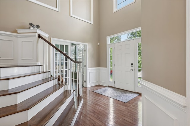 entryway featuring dark hardwood / wood-style floors and a high ceiling