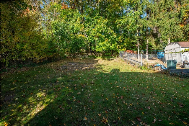 view of yard with a storage unit