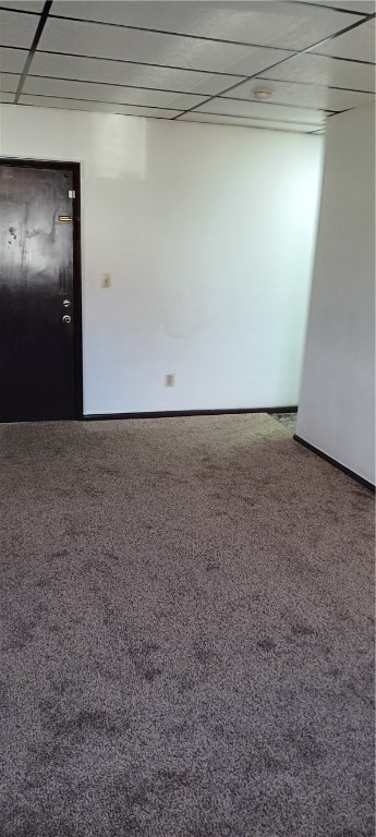 spare room with a drop ceiling and carpet flooring