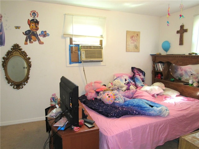 bedroom featuring carpet and cooling unit