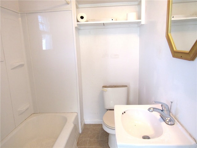 full bathroom with  shower combination, tile patterned floors, sink, and toilet