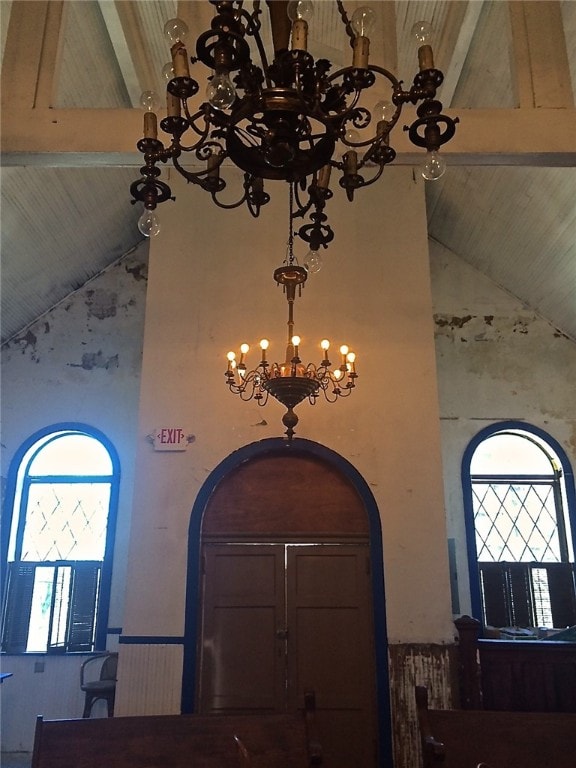 details with a notable chandelier