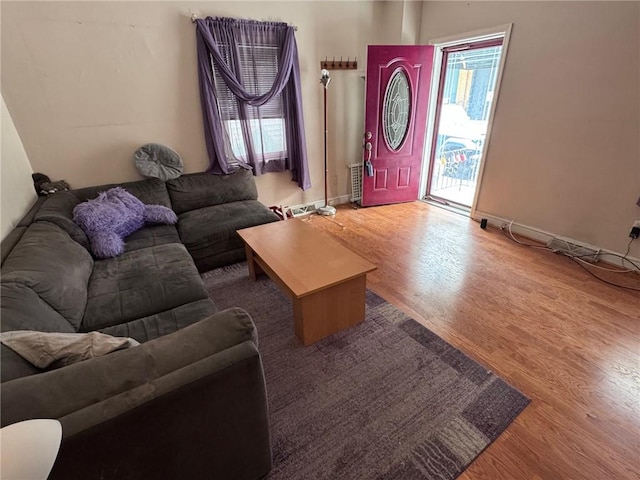 living room with plenty of natural light and wood-type flooring