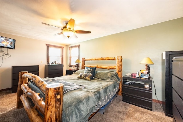 bedroom featuring carpet flooring and ceiling fan