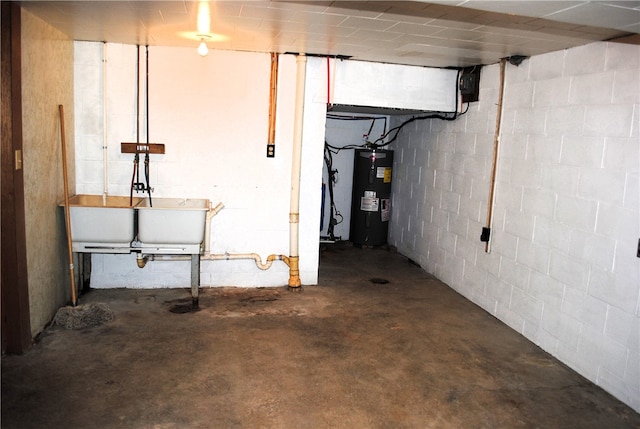 basement featuring water heater