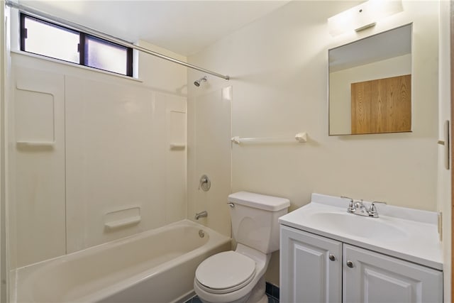 full bathroom featuring vanity, toilet, and  shower combination