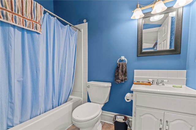 full bathroom featuring vanity, shower / bath combo, toilet, and tile patterned flooring