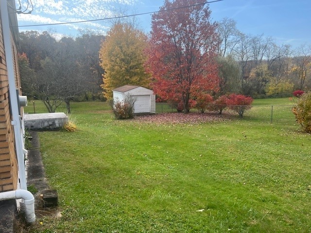 view of yard with a shed