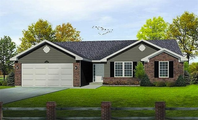 view of front of house featuring a garage and a front lawn