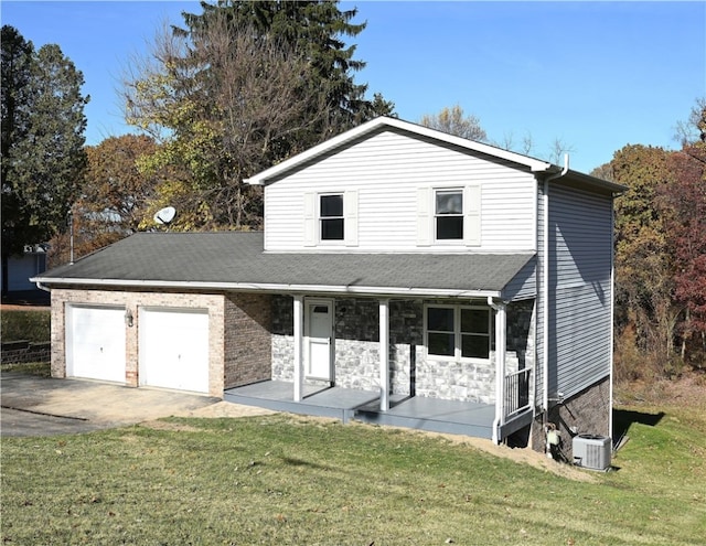 front facade with central air condition unit and a front lawn