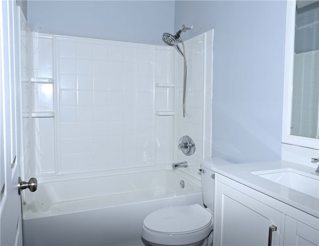 full bathroom featuring vanity, toilet, and tub / shower combination