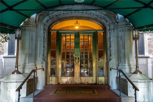 doorway to property featuring french doors