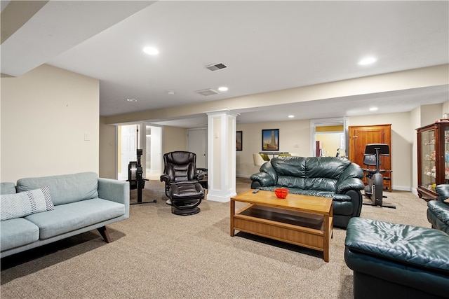 living room with light carpet