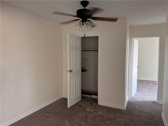 5900 Babcock Blvd Unit 80, Ross Twp, PA 15237 - unfurnished bedroom with dark carpet, baseboards, ceiling fan, and a closet