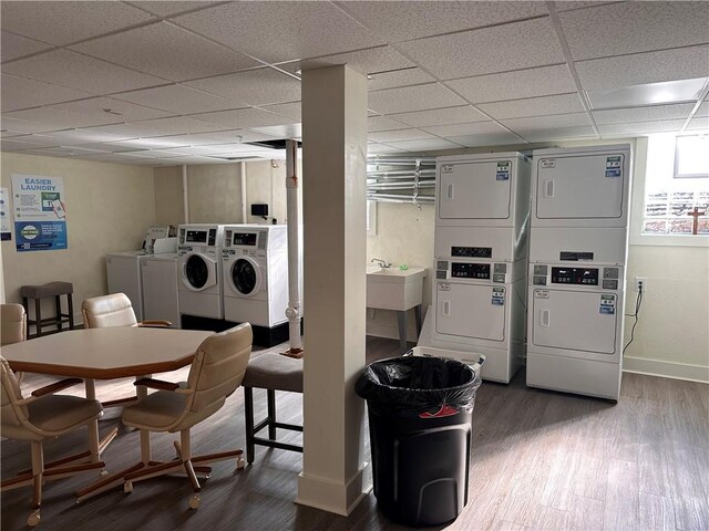 5900 Babcock Blvd Unit 80, Ross Twp, PA 15237 - shared laundry room with stacked washer and clothes dryer, wood finished floors, baseboards, and washing machine and dryer