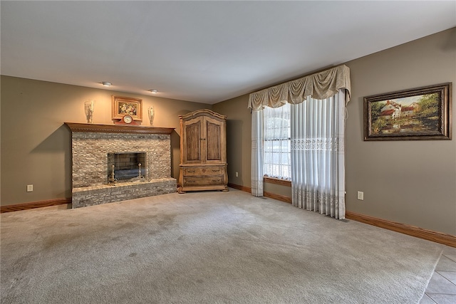 unfurnished living room featuring light carpet