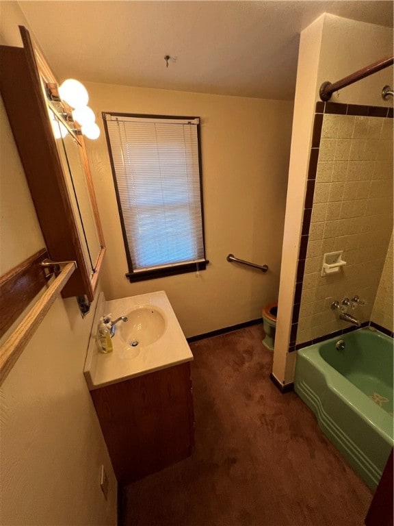 full bathroom with shower / bath combination, vanity, and toilet