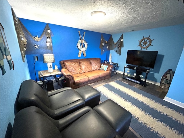 living room featuring a textured ceiling