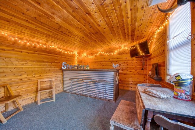 2759 Brodhead Rd, Aliquippa, PA 15001 - carpeted living room featuring wood ceiling and wood walls