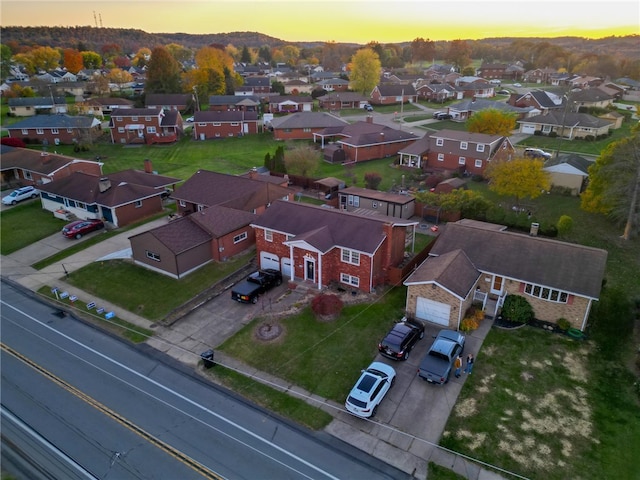 view of aerial view at dusk