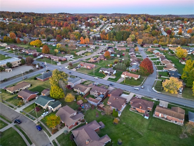 view of aerial view at dusk