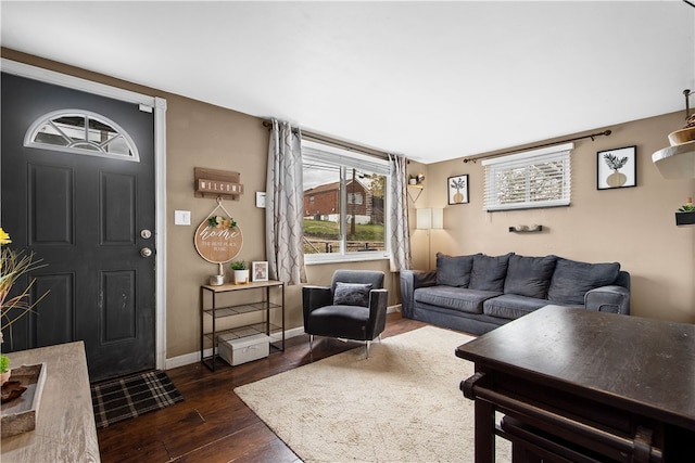 living room with dark hardwood / wood-style floors