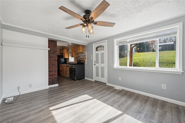 356 Stewarton Rd, Springfield Twp Fay, PA 15465 - unfurnished living room featuring healthy amount of natural light, a ceiling fan, wood finished floors, and a textured ceiling
