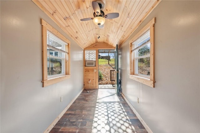 356 Stewarton Rd, Springfield Twp Fay, PA 15465 - entryway with wooden ceiling, dark wood-style flooring, vaulted ceiling, and a ceiling fan