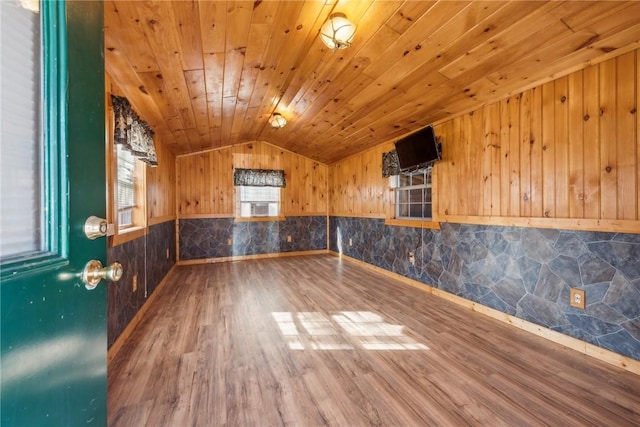 356 Stewarton Rd, Springfield Twp Fay, PA 15465 - spare room featuring wood finished floors, wood ceiling, lofted ceiling, wood walls, and wainscoting