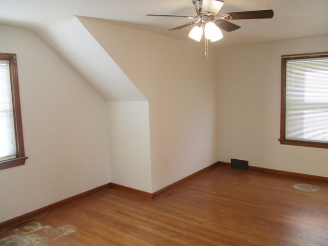 bonus room featuring a wealth of natural light, wood-type flooring, and lofted ceiling