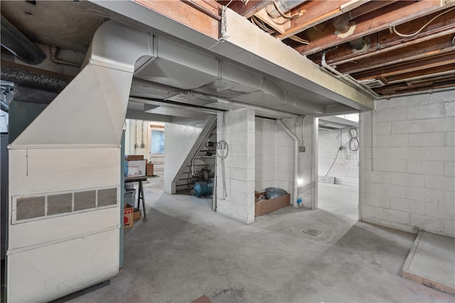 basement with heating unit